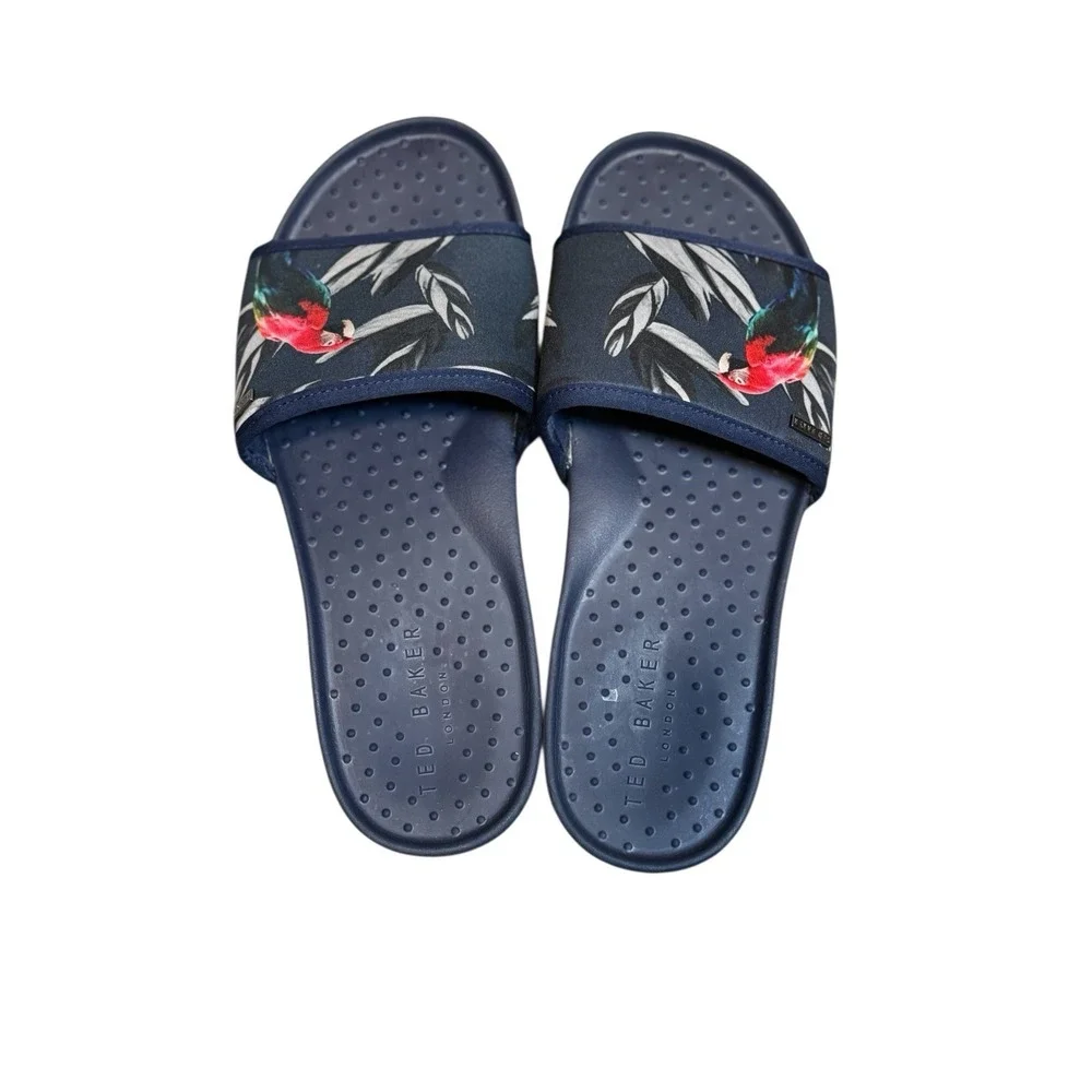 Ted Baker Men's Sauldi Slide Dark Blue Tropical‎ Summer Parrot Size 42 (9 US)